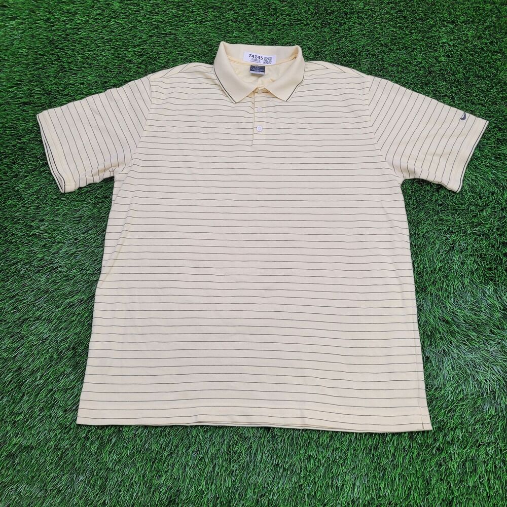 NIKE Stripes Polo Shirt XL 24x31 Yellow Dri-Fit
